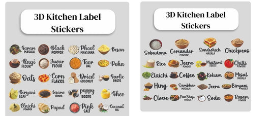 3D Kitchen Spice Jar Label Stickers waterproof (60 Stickers)