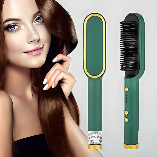 Professional Hair Straightener 3-in-1 Tourmaline Ceramic Hair Styler – Straightener, Curler & Brush